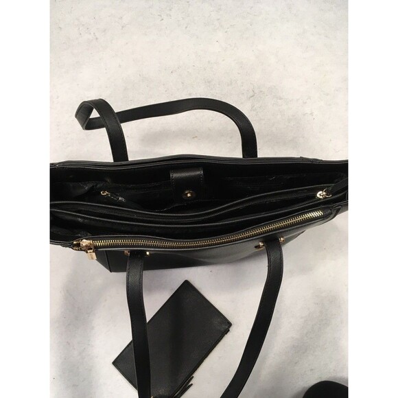 NWOT Anne Klein Black Laptop Bag Wristlet Gold Hardware Bows Faux Leather Career - Picture 8 of 16